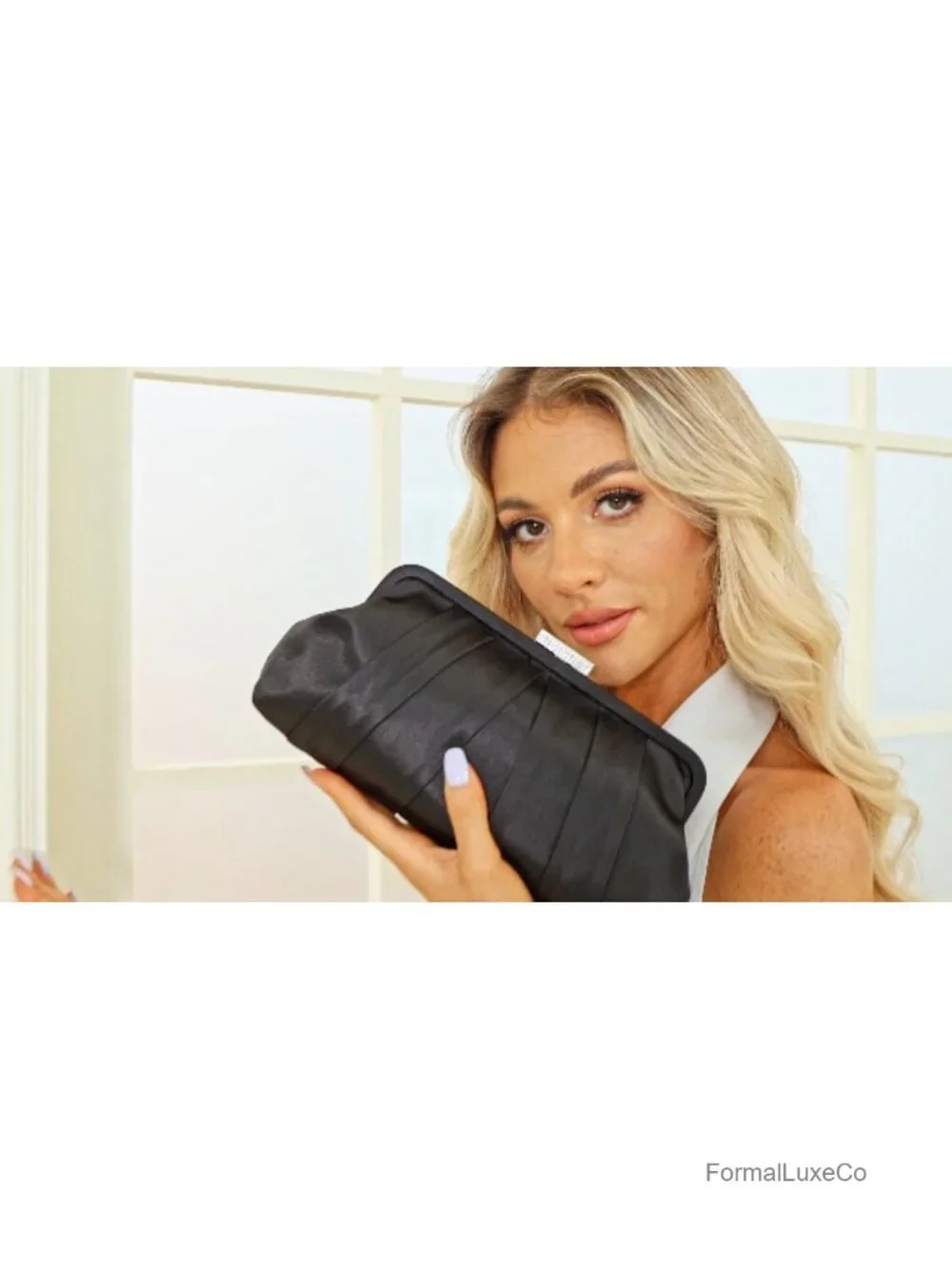 Classic Pleated Satin Clutch Evening Bag With Diamante Embellishment